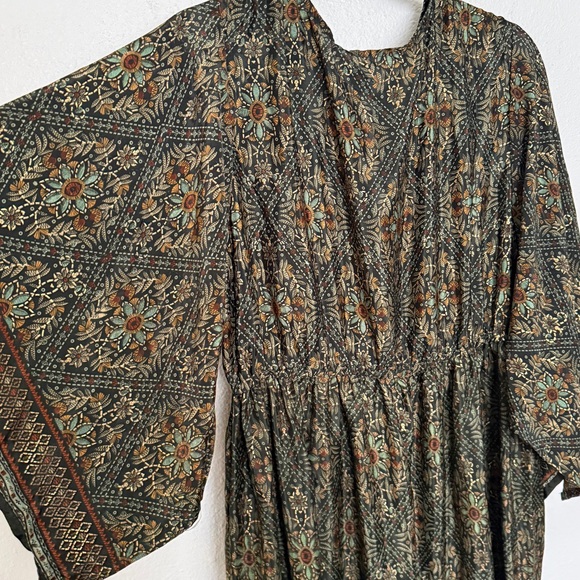 Anthropologie Me 2 Magic Floral Metallic Kimono Sleeve Tiered Ruffle Maxi Dress - Picture 7 of 11